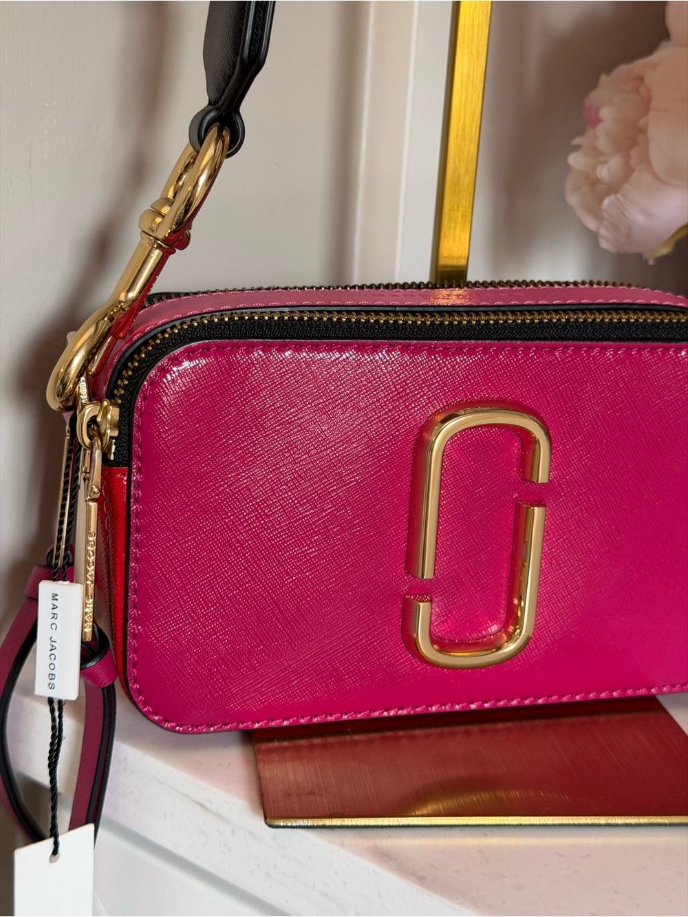 Marc Jacobs Hot Pink & Red Double-Zip Crossbody Camera Bag with Gold Hardware - Picture 6 of 15